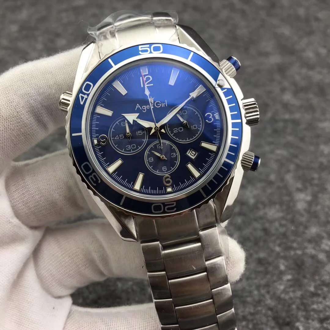 Steel Blue Роскошные брендовые новые мужские профессиональные спортивные часы для дайвинга модные водонепроницаемые часы из нержавеющей стали с оранжевым кварцевым хронографом - Цвет: Steel Blue