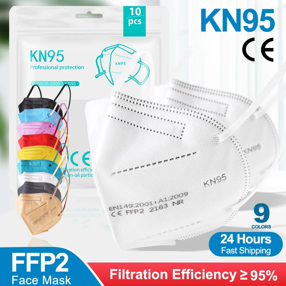Mascarillas FFP2 KN95 de 5 capas con filtro, máscara respirador FFP3 reutilizable, Color Negro, Rosa, antipolvo, 5-200 Uds.