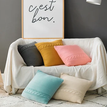 

Twist Crochet Knitted Cushion Cover Pink Beige Yellow Decorative Pillow Cover Home Sofa Bed Living Room 45x45cm Pillowcase