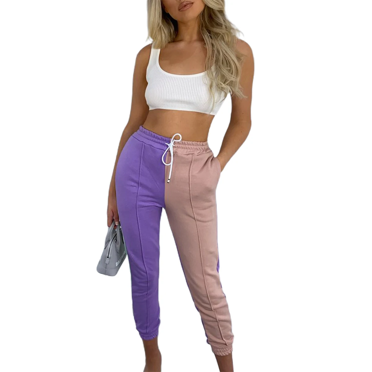 

Women's Colorblock Track Pants Fashion Drawstring Elastic Waist Casual Active Sweatpants