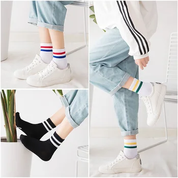 

5 Pairs/ Women Socks Spring Summer Comfortable Cotton Women Socks Two Bars Tide College Style Female Breathable Socks