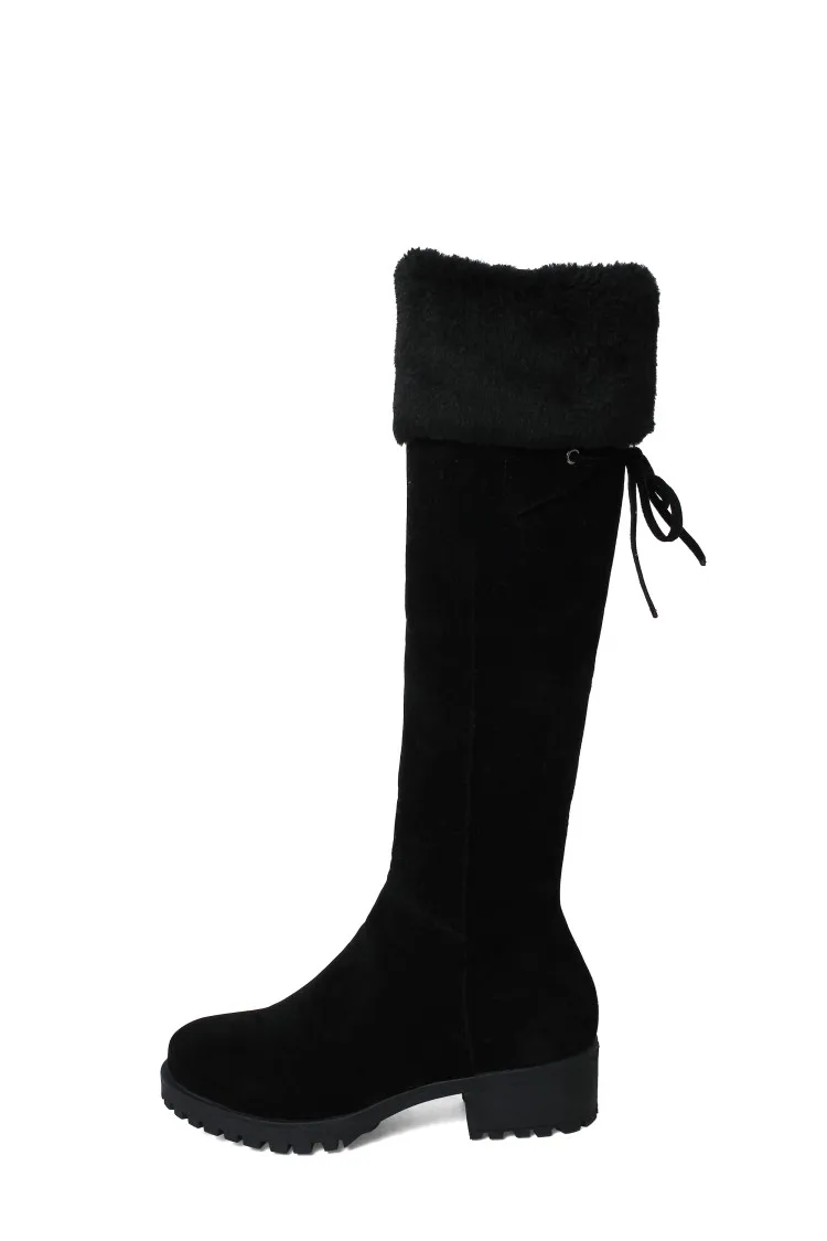Boots Women Knee High Motorcycle Boots Bow-tied Slip On Martin Boots All Match British Style fashion warm plush Plus Size 44