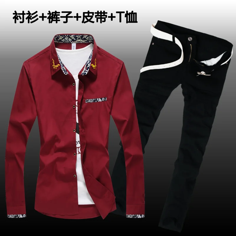 Halozeroo New Men's Cotton Blends Shirt Long Jeans Pants 2pcs Set Printing Collar Long Sleeve Shirts Men Clothing Casual Style Z Halozeroo New Men's Cotton Blends Shirt Long Jeans Pants 2pcs Set Printing Collar Long Sleeve Shirts Men Clothing Casual Style Z