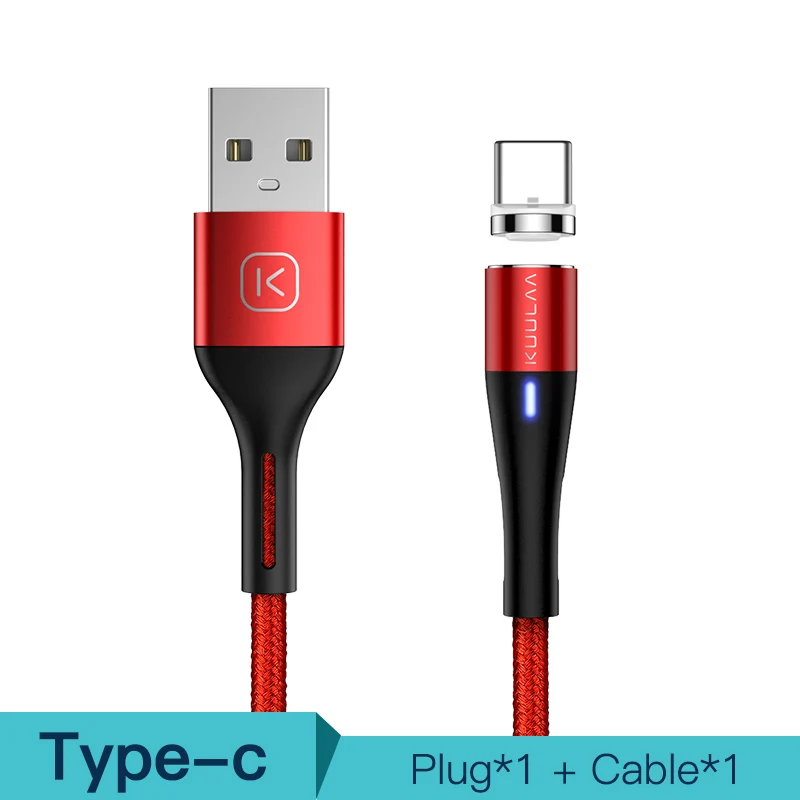 KUULAA Магнитный кабель Micro USB C 3A Быстрая Зарядка адаптер для iPhone samsung XiaoMi зарядное устройство магнит Быстрая зарядка usb type-C шнур - Цвет: Red For Type-C