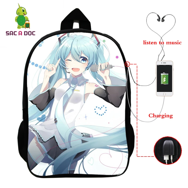 Многофункциональный рюкзак VOCALOID Hatsune Miku, зарядка через usb, разъем для наушников, для ноутбука, для подростков, мальчиков, девочек, школьные рюкзаки для косплея - Цвет: 10