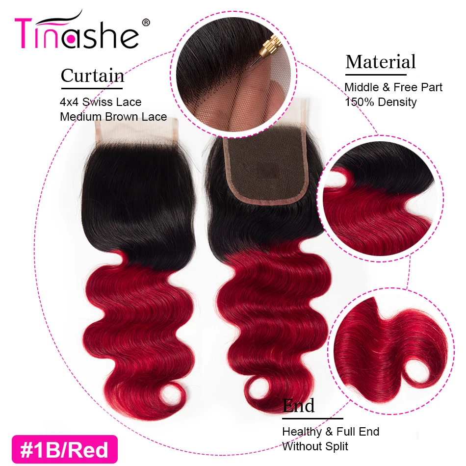 Tinashe 4x4 кружевная застежка 1B 27 30 красный бордовый медовый блонд Омбре бразильские