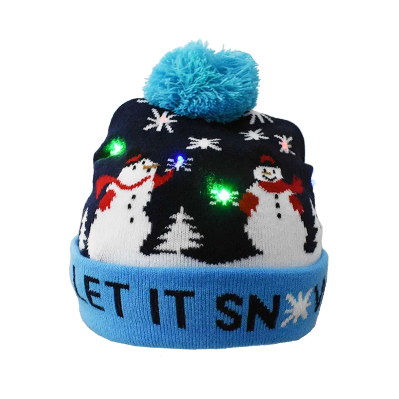 1Pc LED Christmas Hats Sweater Knitted Beanie Christmas Santa Light Up Winter Hat for Kids Adults Party Warmer Cap
