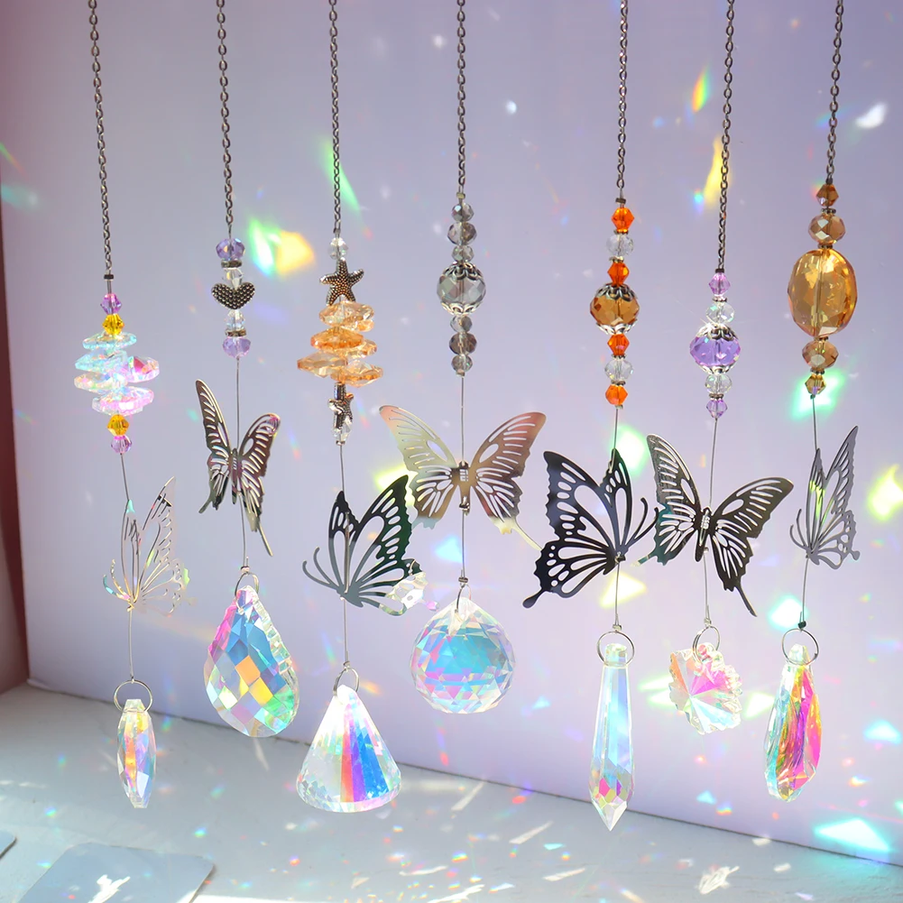 Crystal Windchimes Sun Catchers Dragonfly Butterfly Hanging Pendant Dream Catcher Wind Chimes for Home Garden Window Chandelier sun catcher,crystal pendant,sun catchers,window ornament