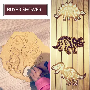

3D Dinosaur Cookies Cutter Mold Dinosaur Biscuit Cutter Embossing Mould Sugar Craft Dessert Baking Mold JS23