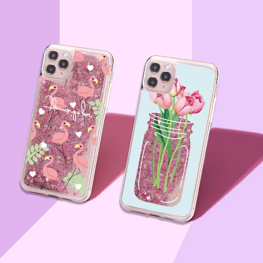 Фламинго цветок кофе блеск Жидкий настоящий чехол для телефона Fundas iPhone 11 X XS XR Max Pro