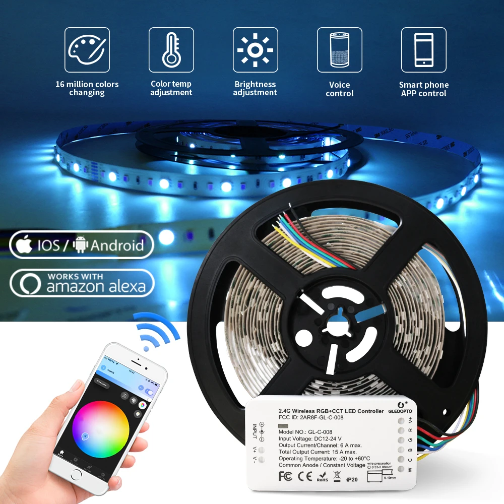 zigbee led strip light work with alexa echo puls rgb/rgbw/rgb+cct warm white 24V Zigbee controller smart phone control LED light