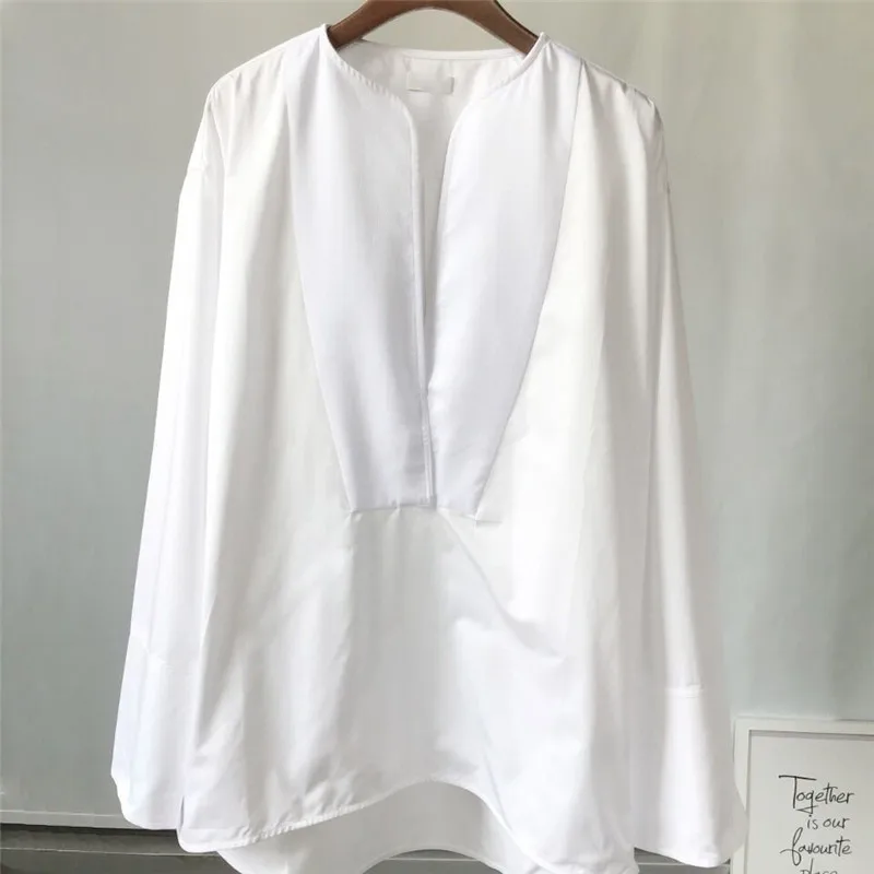 Блузка женская хлопковая с широким рукавом и V-образным вырезом | Женская одежда