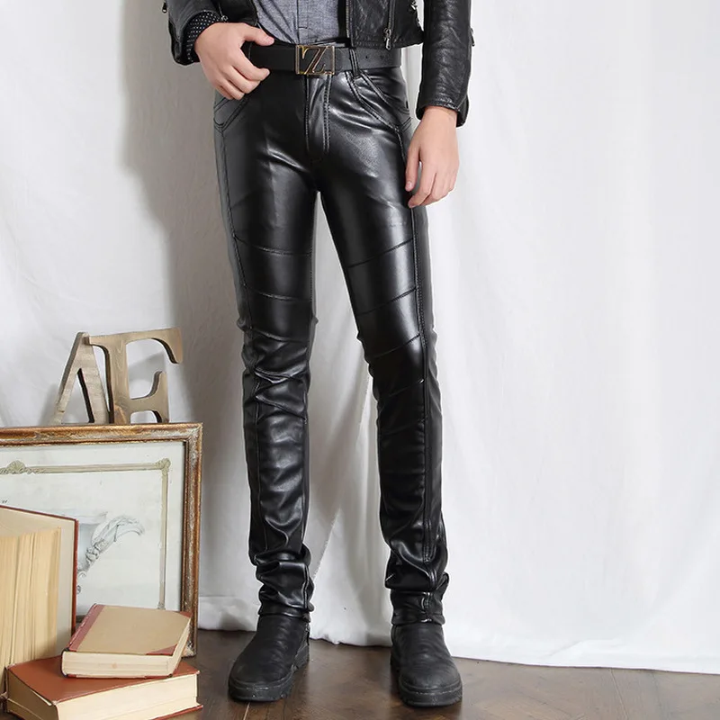 

ZOGAA Mens PU Faux Leather Pants Winter Slim PU Leather Trousers High Elastic Tight Pants Male Skinny Windbreak Motorcycle Pants