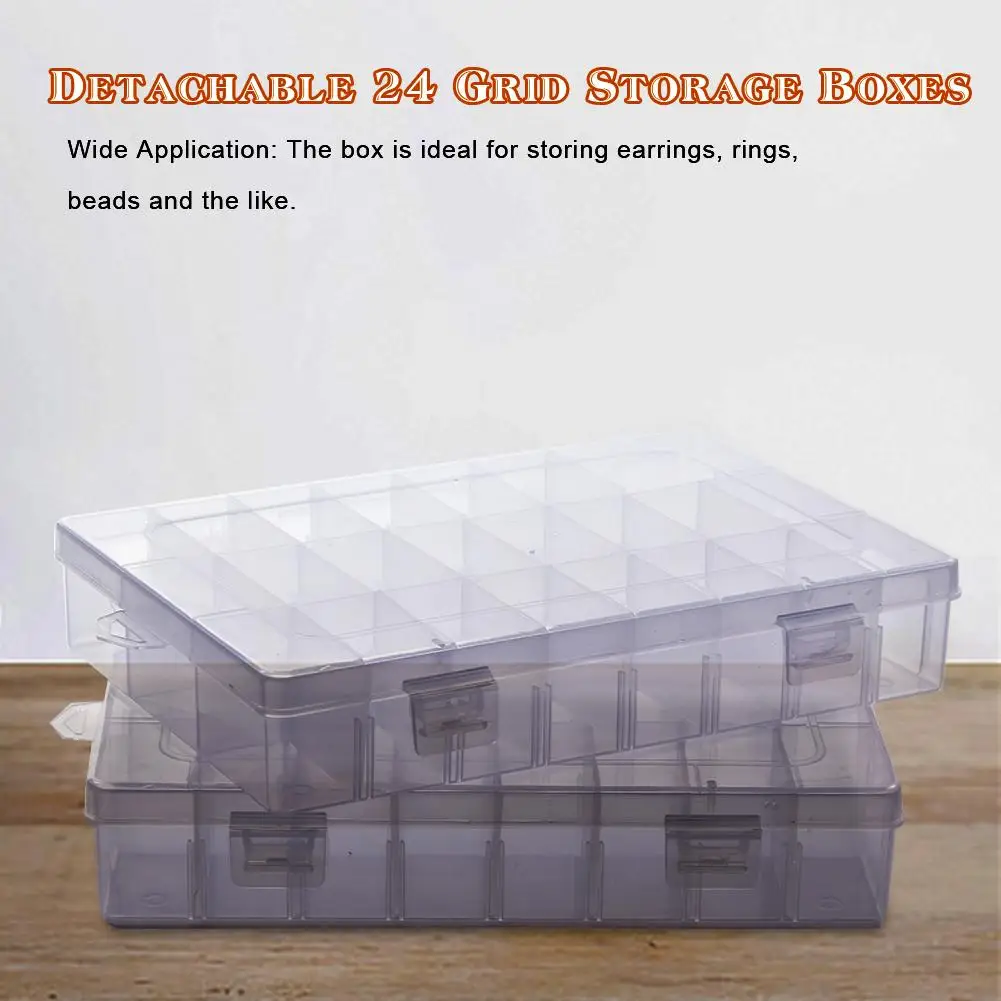 2 шт. съемные PP пластиковые коробки прозрачного пластика детали для инструментов коробка 24 Сетки Контейнер для хранения многоцелевой ящик для хранения Органайзер