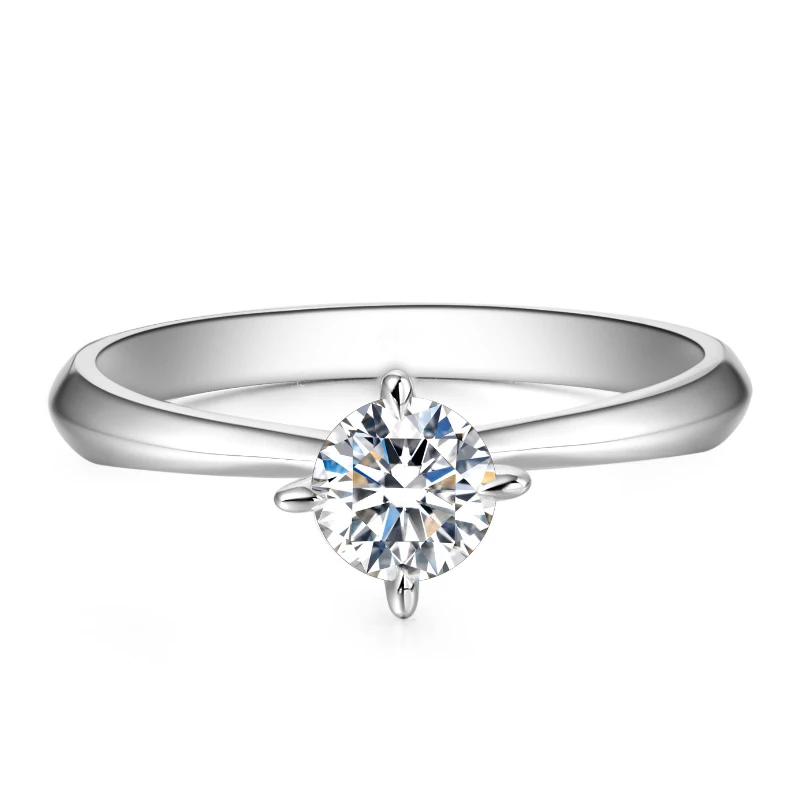 

14K Au585 White Gold Ring Women Wedding Anniversary Engagement Party Ring CROWN 4 Claw Round Moissanite Diamond Elegant Trendy