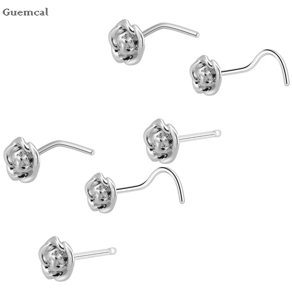 

Guemcal 2pcs New Product All-match Flower Straight Rod Nose Ring Exquisite Body Piercing Jewelry
