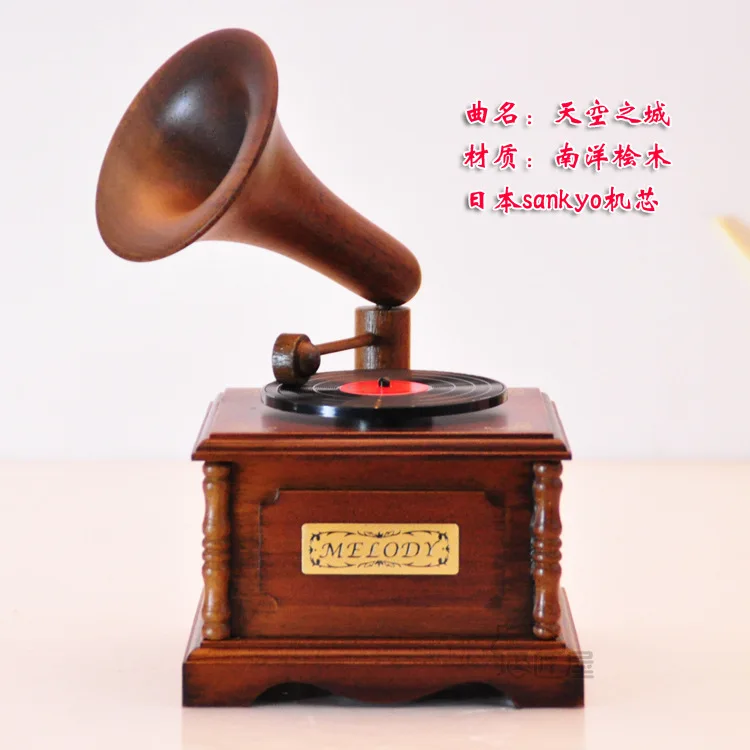 Free shipping Craftsmanship House Ancient Phonograph Lovers Gift Birthday Gifts for Children Wooden Music Box