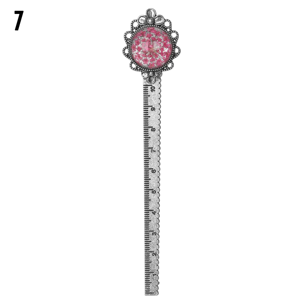 1PC Retro Metal Bookmark Ruler Colorful Dried Flower Silver Metal Ruler Flower Bookmarks Book Page Marker School Office Supplies - Цвет: 20