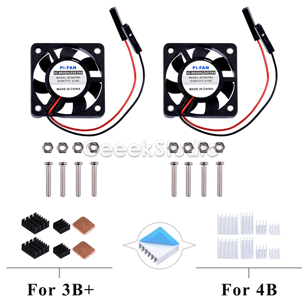 1 Set DC 5V 30*30*7 Cooling Fan 3007 Heat Sink Kit or 2 set / 4 set Pack for Raspberry Pi 4B Pi 4 Model B / 3 B+ / 3 - Цвет: 2pcs