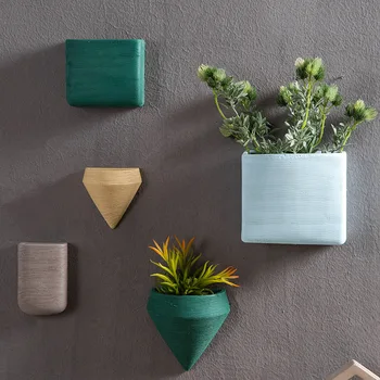 

Creative Nostalgic Geometric Ceramic Flower Pot Simple Wrought Iron Desktop Wall Hanging Potted Gardening Wall Decoration MJ907