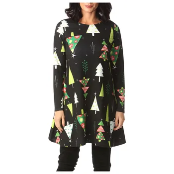 

Christmas Straight Printing Winter Dress Women's O-collar Snowman Gift Box Checker Long Sleeve Evening Party Dresses vestidos 30