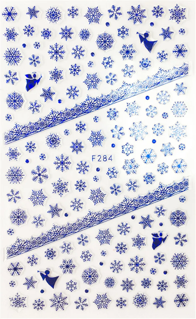 F284 Blue 1 шт снежинка снег стиль ногтей стикер s Рождество Смешанный олень/снежинка изображения Советы украшения для ногтей своими руками наклейка F281-284 - Цвет: F284 Blue