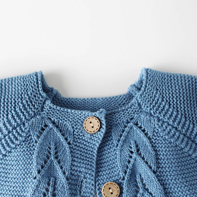 

INS Europe And America Childrenswear Children Yarn Leaf Knit Coat Crew Neck Loose-Fit Cardigan Single Breasted Sweater