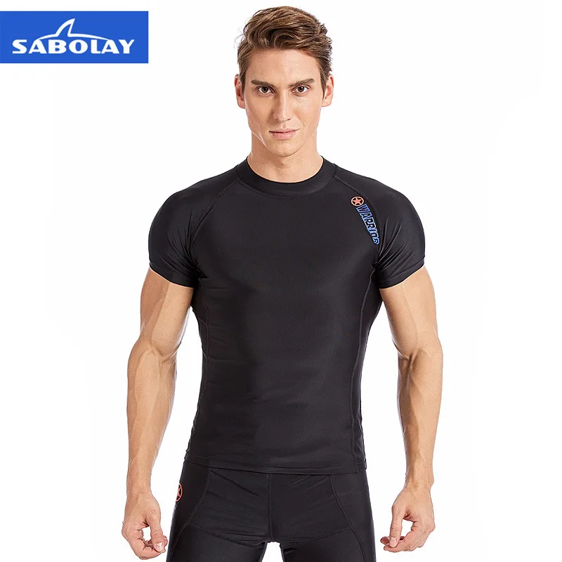 L-4XL 5XL Plus Size Short Sleeve Swimsuit Men Rash Guard Surfing Suit Swim Shirt Shorts Rashguard Sails Diving Wetsuit Clothes