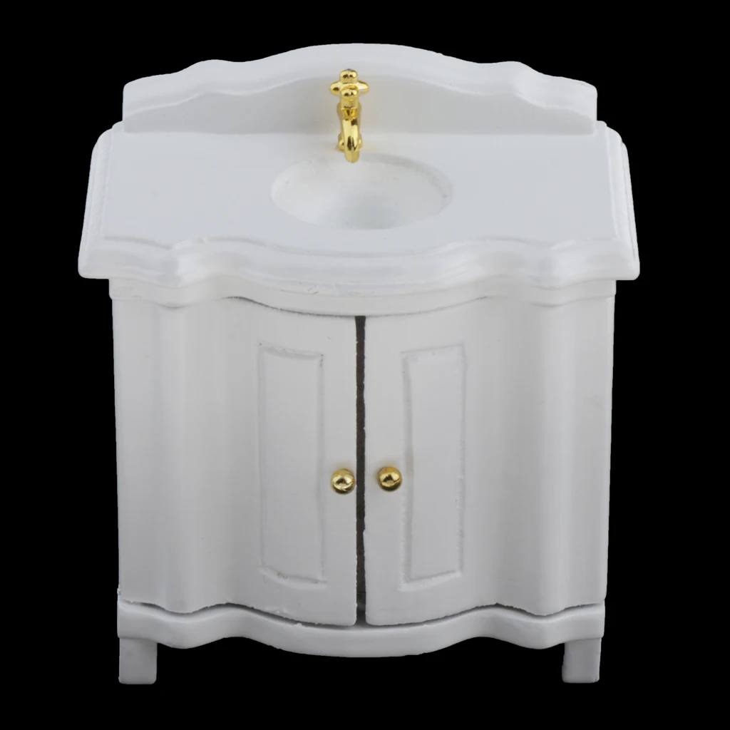 1/12 Doll House Miniatures White Washstand Wash Basin Sink Cabinet Furniture Toy 4
