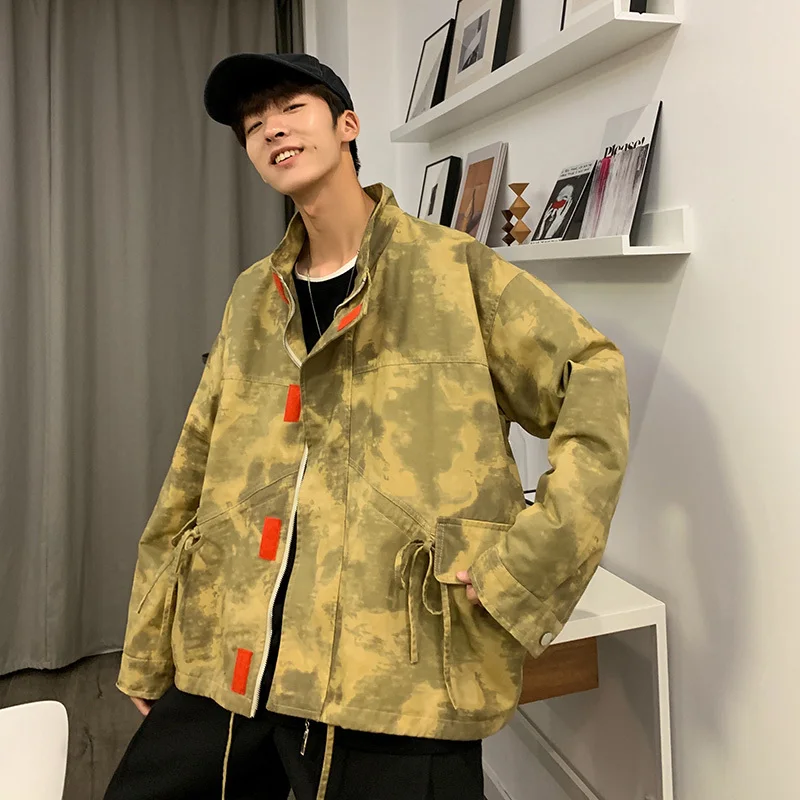 

X2019 New Spring And Autumn Loaded Hong Style Camouflage Fashion Casual Jacket Printing Youth Trend Shirt Yellow Gray / Black