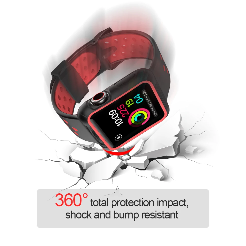 Силиконовый чехол+ ремешок для Apple Watch band 4 5 44 40 мм дышащий сменный Браслет спортивные аксессуары для iWatch 3 2 1 38 42 мм
