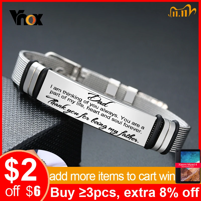 Vnox Mens Stainless Steel Custom Engrave ID Tag Bracelets Dad Gift Length Adjustable with Mesh Watch Band Wrist Jewelry afbeelding