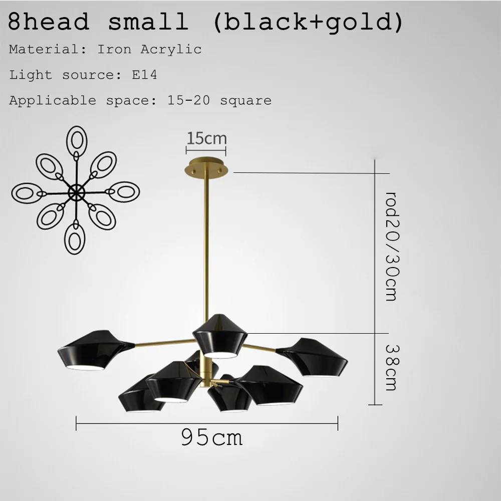 8head small b-g Скандинавский современный чердак светодиодный Блеск Люстра Фойе гостиная ресторан спальня Крытый декоративный подвесной светильник светильники - Цвет абажура: 8head small b-g