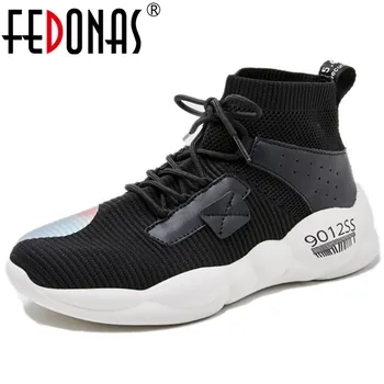 

FEDONAS Popular Women Breathable Knitting Flats Spring New Female Sports Casual Shoes Woman Top Quality Women Fashion Sneakers
