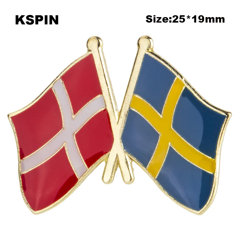 Denmark &amp Sweden Friendship Flag Badge Brooch National Lapel Pin International Travel Pins | Украшения и аксессуары