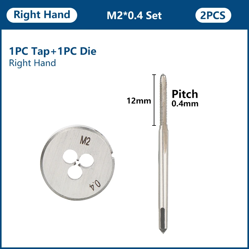 Description Picture 6 of itemCMCP 2pcs Metric Screw Tap And Die Set M1.1 M2 M2.2 M2.5 M3.5 Right Hand Machine Screw Thread Tap Drill Mini Thread Tools