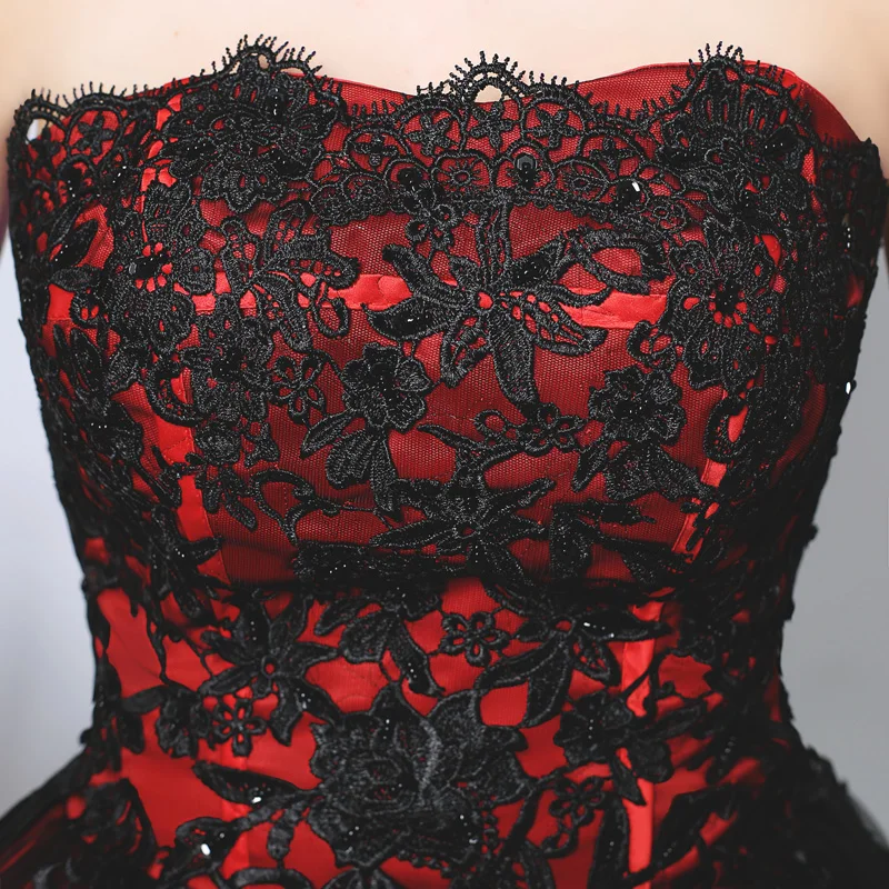 Gothic Black And Red Wedding Dress Sweetheart Beading Appliques Lace Long Black Burgundy Victorian Bridal Gowns For Wedding