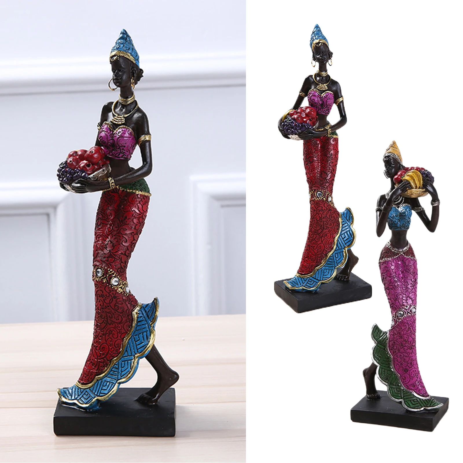 Donne africane Figure Art Statue donne figura ragazze Tribal Lady Figurine statua umana decorativa casa Figurine nere Creative