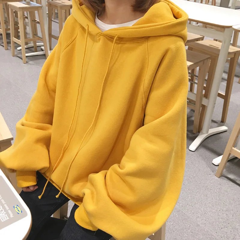 2019 Sweatshirt Women Fashion Students Hoodies O-neck Long-sleeved Yellow Black Hoodies Oversize Harajuku BF Loose Hoodies Tops