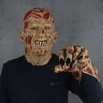 

Freddy Latex mask Halloween Costume gloves Horror props Adult party Masks