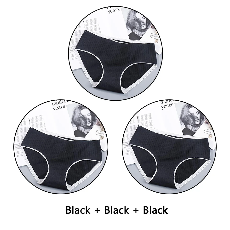 Black Black Black 3 шт Бесшовные трусы хлопковые женские трусы нижнее белье средняя посадка сексуальное студенческое нижнее белье для девочек Однотонные мягкие удобные трусики - Цвет: Black Black Black