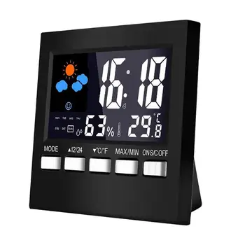 

VKTECH LCD Digital Weather Station Alarm Clock Thermometer Hygrometer Voice Control Home Indoor Temperature Humidity Meter Clock