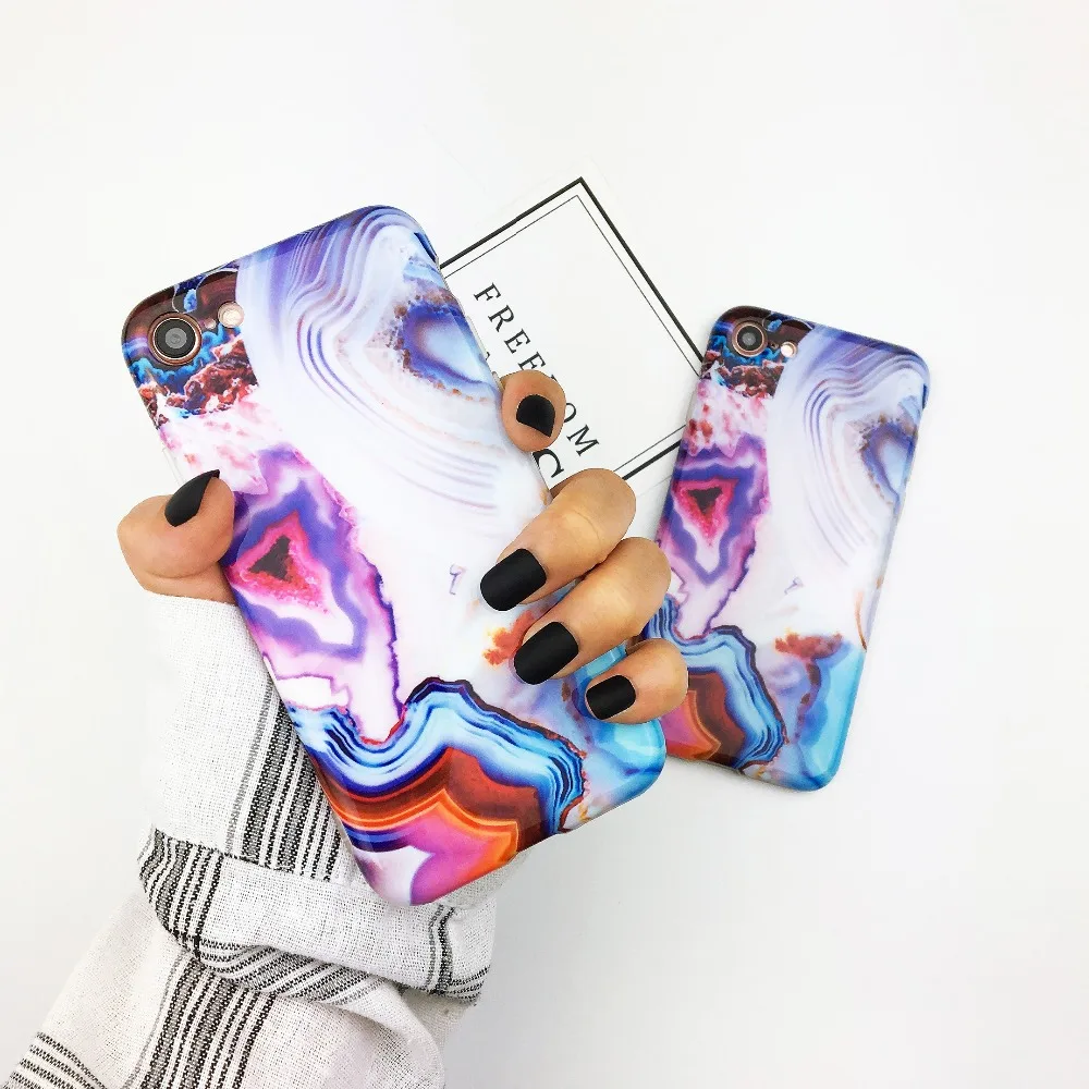 Мягкий силиконовый чехол для iphone 11 11Pro Max XS Max XR глянцевые Агатовые мраморные Чехол для мобильного телефона разноцветный фиолетовый чехол под мрамор