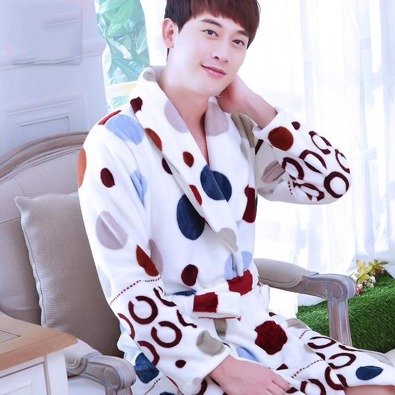 Men Winter Warm Flannel Robe Nightwear Thick Kimono Bathrobe Male Printed Flowers Sleepwear Home Soft Coral Fleece Dressing Gown mens cotton pajama bottoms