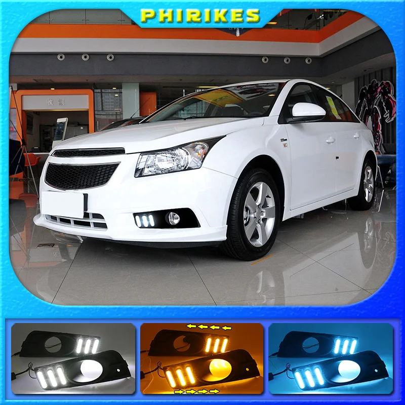 2PCS For chevrolet cruze 2009 2010 2011 2012 2013 2014 DRL Daytime Running Light fog lamp cover with yellow turn signal |
