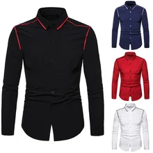 Spring Autumn Men's Slim Fit Long Sleeve Lapel Top Large Size Shirt Casual Button Size S-2XL Shirts Camisa Masculina