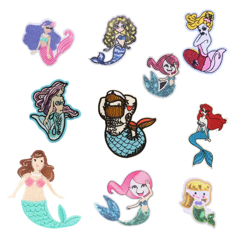

Sexy Mermaid Patch Sticker Iron on Clothes DIY Girl Heat Transfer Applique Embroidered Application Cloth Fabric Sequin Patches
