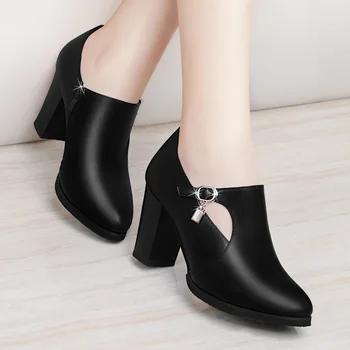 

GKTINOO New Women's High Heels Pumps Fashion Bride Party Thick Heel Pointed Toe leather High Heel Shoes for office lady Women