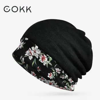 

COKK Female Beanie Bonnet Autumn And Winter Caps Hip-hop Cap Flower Hats For Women Beanies Balaclava Womens Skullies Turban Hat