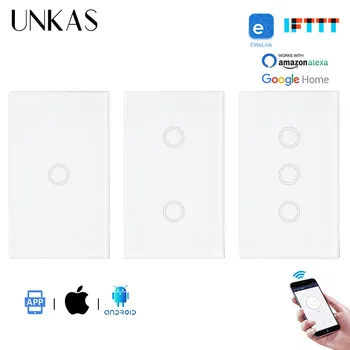 

UNKAS 1/2/3 Gang Crystal Glass Panel US Standard Smart Touch Switch Ewelink APP Smart Home Automation Switch Null and Fire Line